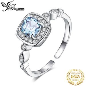 Jewelrypalace 1ct Genuine Blue Topaz Ring 925 Sterling Zilveren Ringen Voor Vrouwen Halo Engagement Ring Zilver 925 Edelstenen Sieraden