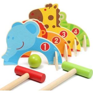 1Set Grappig Outdoor Speelgoed Baby Golf Speelgoed Cartoon Houten Croquet Spel Dier Gate Bal Speelgoed Kinderen Familie Spel