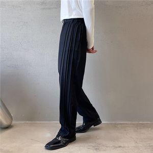 Men Trend Pleated Casual Straight Suit Trousers Male Japan Korean Streetwear Vintage Chic Pants