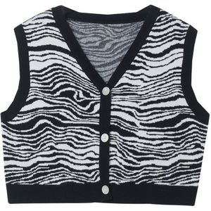Zachte Trui Vest Vrouwen Herfst Koreaanse Stijl Vintage Zebra Gestreepte V-hals Mouwloze Vest Korte Gebreide Vest T545