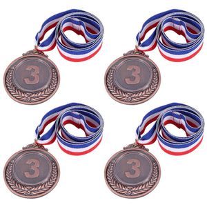 4 Pcs Award Medailles Tarwe Oren Nummer Patroon Universele Metalen Medailles Met Lanyard Voor Sport Werknemer Concurrentie (Goud)