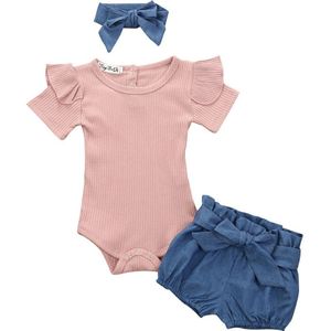 3Pcs Baby Meisjes Baby Kleding Set Romper Jumpsuit Strik Shorts Outfits Zomer Kinderkleding Meisjes Mode Roupa Menina