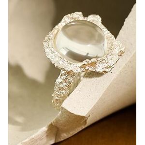 Shanice S925 Sterling Zilveren Open Ring Ins Niche Franse Licht Luxe Textuur Retro Wit Kristal Labradoriet Vrouwelijke Street Dance