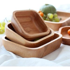 1Pc Vierkante Hout Kom 4 Maten Slakom Set Grote Kleine Houten Plaat Snack Dessert Serveren Gerechten Voedsel Container hout Servies