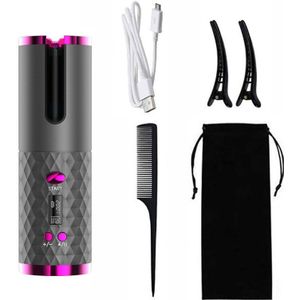 Draagbare Krultang Oplaadbare Automatische Usb Keramische Draadloze Professionele Verwarming Stok Lcd Display Spin Haar Tool