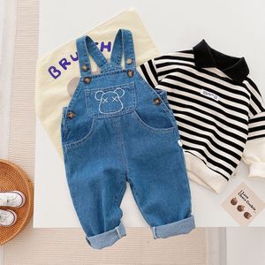 2022 Baby Denim Overalls Kids Beer Riem Broek Kleine Meisjes Grote Pocket Jean Kinderen Casual Overalls Peuter Kids Broek