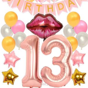 40Inch Nummer 13 Verjaardagsfeestje Banner Decoratie Pak Rose Gold Lippen Ster Vormige Folie Ballonnen Diy 13th Geboorte Dag viering