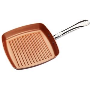 Non-stick Vierkante Steak Koekenpan Koper Kleur Aluminium Gestreepte Koekenpan Enkele Bodem Aluminium Pan