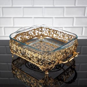Glas Dienblad Homedecor Luxe Service Plaat Schotel Rose Met Houders Gouden Zilveren Vierkante Arabische Oosterse Oost