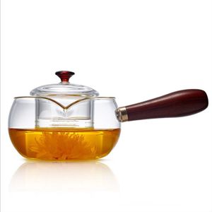 Hittebestendig transparante glazen theepot koffiepot craft Chinese Kung Fu thee 200 ml/300 ml/500 ml Massief houten handvat