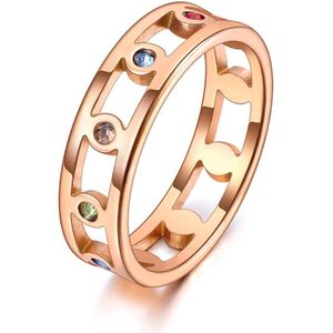 Lokaer Trendy Titanium Rvs Kleurrijke Rhinestone Ring Rose Goud Originele Trouwring Sieraden Voor Vrouwen R20050