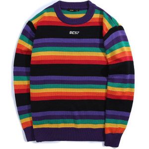 Regenboog Ronde Hals Trui Mannen Gxxh Herfst Winter Plus Size Heren Jumpers Gebreide Kleding Mode Gestreepte Oversized Trui Mannelijke