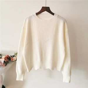 Alpaca Losse Lui Wind Effen Kleur Trui Korte Knitwear Student Ronde Hals Trend