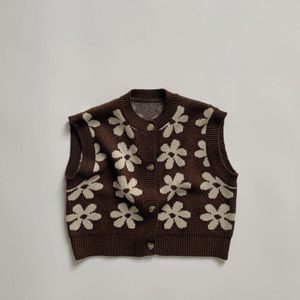 2022 Lente Kinderen Mouwloze Gebreide Vest Mode Bloem Print Meisjes Gebreide Vest Vintage Kids Trui Jongens Vest Vest