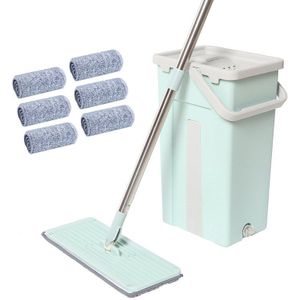 Platte Squeeze Mop En Emmer Floor Cleaning Mop Thuis Keuken Gratis Hand Mop Microfiber Mop Pads Nat Of Droog Floor cleaner Mop