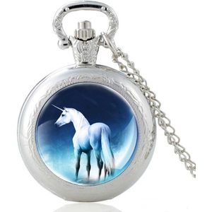 Classic Charm Eenhoorn Glas Cabochon Quartz Zakhorloge Vintage Mannen Vrouwen Hanger Ketting Ketting Uur Klok