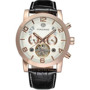 Forsining Tourbillion Mode Wave Zwart Gouden Klok Multifunctionele Display Mens Automatische Mechanische Horloges Top Luxe