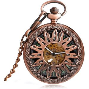 Supernatual Zakhorloge Fob Luxe Vintage Rose Koper Chain Hollow Zon Ketting Zelfoprollend Auto Mechanische Hanger