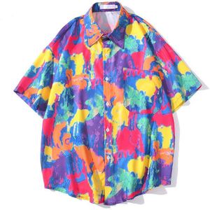 Dark Pictogram Kleurrijke Gedrukt Hawaiian Shirt Mannen Turn-Down Kraag Heren Shirts Streetwear Kleding