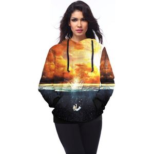 Jocelyn Katrina Herfst en winter 3D zonsondergang zee hooded trui vrouwen lange mouw sweatshirt