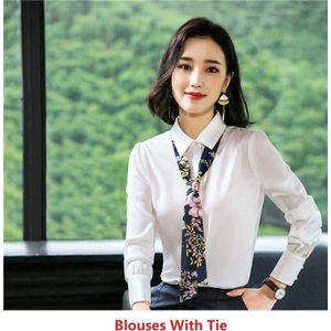 Wit Blouses Lange Mouwen Lente Herfst Vrouwen Business Werkkleding Blouse Met Stropdas Vrouwelijke Tops Kleding Ol stijlen