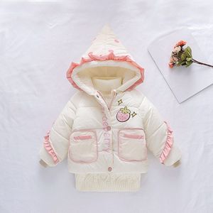 12M-3Y Winter Meisjes Kids Jas Warm Katoen Gewatteerde Jassen Kinderen Baby Zuigelingen Ruche Hooded Prinses Uitloper Parka Roze Wit