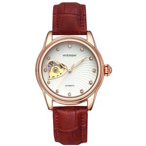 Hvenshi Horloge Vrouwen Automatische Waterdichte Topmerk Mechanische Horloges Staal Lederen Rose Goud Klokken Relogio Elegante Horloge
