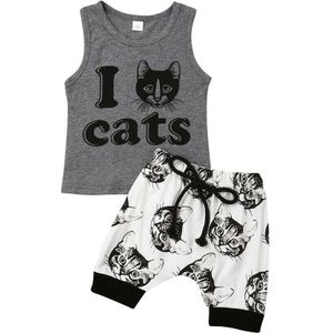 Kinderen Zomer Kleding Baby Kind Baby Boy Kleding 0-24 M Dier Mouwloze Tank Shirt + Shorts Broek katten Print Outfits Set