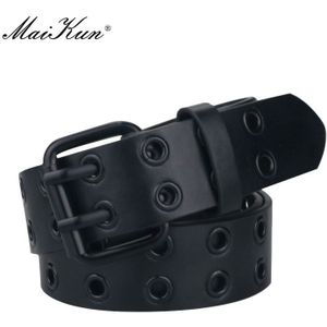 Maikun Halloween Dames Zwart Pu Lederen Riem Dubbele Uitlaat Air Gat Pin Gesp Mode Trend Tailleband Punk Goth Stijl