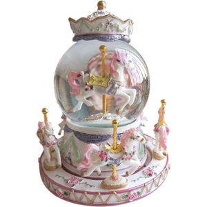 Draaien Muziek Doos, luxe Carrousel Glas Bal Pop Miniatuur Poppenhuis Speelgoed Met Castle In The Sky Tune Perfect Voor