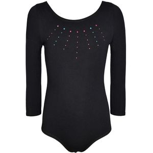 Lange Mouw Meisjes Crystal Solid Black Turnpakje Sport Dance Ballet Gymnastiek Elastische Turnpakje