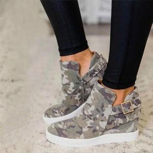 Herfst Canvas Gesp Dames Schoenen Vrouwen Schoenen Camouflage Naaien Verhogen Bodem Toevallige Wandelschoenen Voor Vrouwen