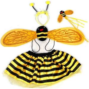 4 Stks/set Kid Fee Kostuum Set Ladybird Bee Glitter Leuke Wing Gestreepte Gelaagde Tutu Rok Wand Hoofdband Up Halloween Outfit