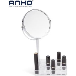 2X Vergrootglas Make-Up Spiegel Met Acryl Opbergdoos Double-Face 360 ° Rotatie Spiegel Ronde Vorm Desktop Spiegel