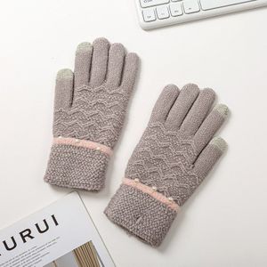 Winter Gebreide Handschoenen Voor Vrouwen Dikke Warme Handschoenen Vrouwelijke Parel Decoratie Touch Screen Volledige Vingers Pols Wanten Dames Guantes