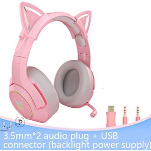 Rgb Gaming 7.1 Stereo Hoofdtelefoon Roze Headset Verwijderbare Kat Oor Bedrade Usb Met Microfoon Ruisonderdrukking Voor PS4/Xbox een Leuke Meisje