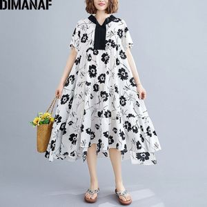 Dimanaf Zomer Plus Size Jurk Chiffon Bloemenprint Vrouwen Kleding Elegante Mode Dame Vestidos Zonnejurk Losse A-lijn Geplooide