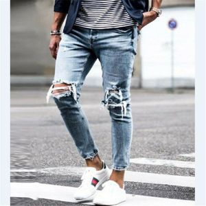 Mannen Mode Dunne Skinny Jeans Voor Mannen Hip Hop Broek Mannelijke Kleding Lange Potlood Broek Ripped Jeans Slim Lente gat
