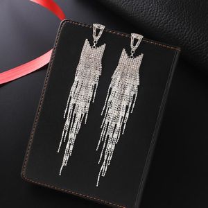 Shiny Volledige Rhinestone Oorbellen Voor Vrouwen Lange Ketting Kwastje Crystal Dangle Earring Bruiloften Mode-sieraden E712