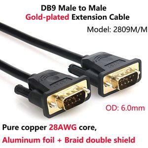 DB9 Male Naar Male Vergulde Verlengkabel Zuiver Koper Lijn RS232 9 Pin Seriële Connector Draad Com Core met Dubbele Schild
