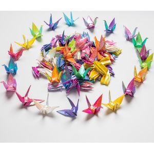 Vouw 100Pcs 10Cm Origami Crane Decor Glitter Mix Kleuren Diy String Slingers Voor Bruiloft Vrijgezellenfeest Achtergrond home Decoratie