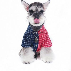 Trendy Hond Kleren Teddy Schnauzer Dagelijks Casual Shirt Franse Bulldog Poedel Blauw En Rood Geruit Kleur Geruit Overhemd