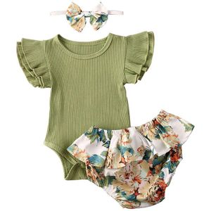 Focusnorm 0-18M Peuter Baby Baby Meisje Kleding Set Off Shoulder Korte Mouw Romper Jumpsuit Bloemen Shorts Broek 3Pcs Outfits