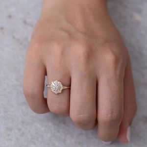14K Gold Fl 2 Karaat Diamanten Ring Voor Vrouwen Fijne Anillos De Bizuteria Edelsteen 14K Gold Diamond Dainty cirle Sieraden Ring Box