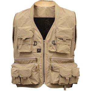 Volwassen Multi Pocket Vissen Vest Ademend Quick Dry Active Wear Jas Voor Outdoor Sport Xxxl Kaki
