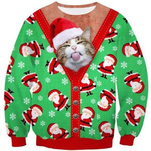 Mannen Vrouwen Lelijke Kerst Trui Hoodies Sweatshirts 3D Kerstman Kat Print Grafische Lange Mouw Truien Truien Tops