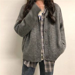 Vest Vrouwen Ulzzang Toevallige Enkele Breasted Elegante Dames Truien Jumpers V-hals Effen Grijs Chic Basic Femme Gebreide Zip-Up