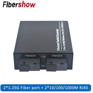 Gigabit Ethernet fiber switch 2 RJ45 UTP 2 SC fiber Gigabit Fiber Optische Media Converter 2SC 2RJ45 Ethernet 10/ 100/1000 M