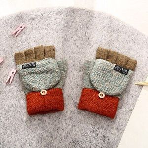 1 Paar Waggel Winter Kinderen Kids Winter Warm Gebreide Handschoenen Convertible Flip Top Vingerloze Wanten Effen