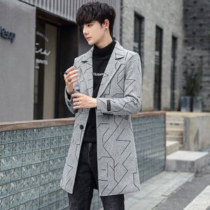 Mannen Wol Jas Warme Winter Trenchcoat Lange Uitloper Knop Overjas Stand Kraag Casual Windbreaker Overjas Jassen Blends